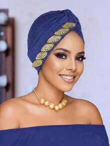 1PC Women's Rhinestone Leaf-Decorated Headscarf Cap, Stretchy African-Style Headscarf, Soft And Breathable, Suitable For Everyday Wear And Parties. - A - View 4