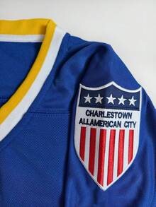 Jersey de hockey bordado de los hermanos Jeff Hanson de la película Slap Shot #18 Charlestown para hombres, uniforme de hockey para juego y entrenamiento - Azul - Ver 7