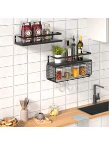 TAIMASI Floating Shelves, Bathroom Shelves Over Toilet With Wall Decor Sign, Wood Wall Shelves With Protective Metal Guardrail & Paper Storage Basket For Bathroom, Bedroom, Living Room, Kitchen - Great For Christmas, New Year's, Valentine's Day - 黑胡桃 - 查看 7