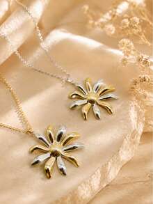 1pc Elegant Style Daisy Shaped Stainless Steel Women's Pendant Necklace Suitable For Daily Wear/Date/Travel/Gift - Multicolor - View 6
