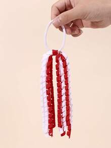 2pcs White Red Hair Ties Curly Tassel Elastic Bands Word Cup Headwear Cheerleading Headwear Sport Style Hair Ties Daily Hair Accessories - Red - View 5