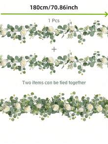 1/2/4pcs Artificial Peony Vine For Home Decor, Christmas Table Garland, Indoor Decorative Flowers, Artificial Eucalyptus Wreath With White Roses, Faux Rose Green Leaf Vine, Suitable For Weddings, Home Gatherings, Tablecloth Decoration And More - White and green - View 9