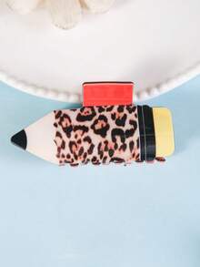 Pinza para el cabello de PVC con forma de lápiz, estampado de girasol, leopardo, rayas y cara sonriente, 8.6 cm, nueva llegada de octubre, accesorio para el cabello de verano - Multicolor - Ver 15