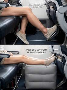 Aesthetic Inflatable Foot Rest Pillow With 3-Layer Design To Expand Seat Space Flocked Washable Adjustable Air Footrest For Kids And Adults Press-To-Inflate 1pc Napping Cushion To Hold Up Legs On Airplane Travel Essentials Travel Accessory - Multicolor - View 4