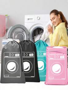 Large Capacity Drawstring Laundry Bag (Washing Machine Print) - Heavy Duty Durable, Suitable For Travel, Beach Bag, Camping, Portable Lightweight, Fashionable And Durable - Multicolor - View 3