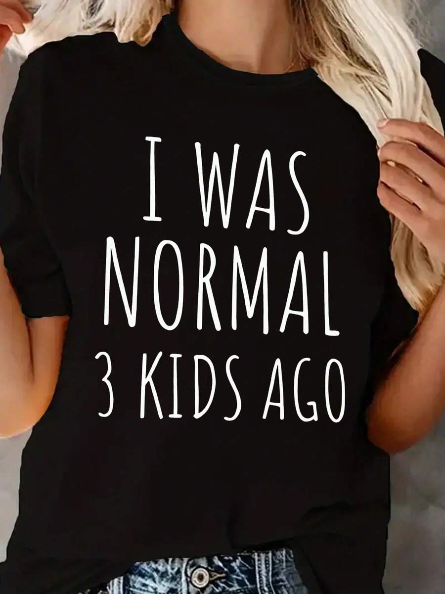 A Mother of Three, a Gift for Mom, a Comfortable And Soft Sweatshirt for Women, a Round-Neck T-Shirt, Casual Short-Sleeve Top for Spring And Summer