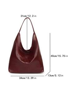 Bolso de hombro minimalista y versátil de unicolor para mujer, estilo moderno y de moda para ir al trabajo, bolso de hombro de gran capacidad de almacenamiento para ir al trabajo - Burdeos - Ver 6