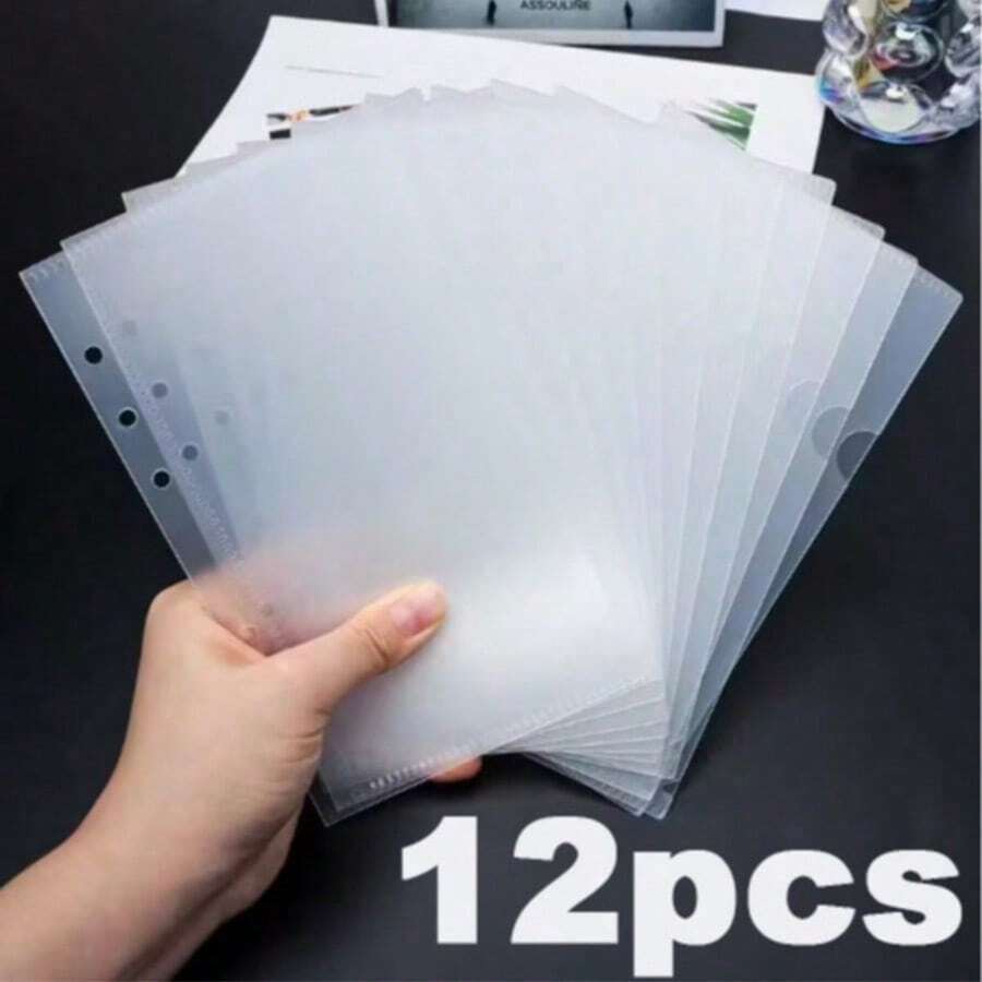 12pcs A6 Zipperless Loose-Leaf Binder Pockets - Plastic-Feel PP Material Protective Pages, With No-Label Index Tab Replacement System, Compatible With 6-Ring Binders, Suitable For Office, Planner Organization (Zipperless, Durable PP Plastic-Feel Inner Pages), Back To School Season - Right Side Opening - View 1