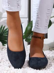 Suede Pointed Toe Low Vamp Flat Shoes Korean Style Minimalist Commuter Soft Sole Comfortable Anti-Slip Daily Casual Versatile Office Elegant Lady Style Boat Shoes Driving Loafers - Navy Blue - View 3