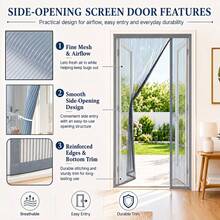 Magnetic Screen Door, Two-Way Opening - Gray Auto-Closing Mosquito Net Door, Pet-Friendly Insect Screen, Reinforced Edges, Breathable Mesh, Suitable For Patio/Balcony/Entryway/Bedroom, Multiple Sizes - - - View 7
