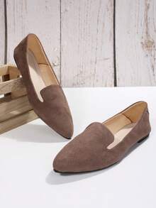 Plus Size 35-45 Women's Fashion Flat Hollow-Out Slip-On Shoes, Comfortable Non-Slip Breathable Casual Loafers, Lightweight Versatile Pointed Toe Soft Sole Pumps, Chocolate Brown Solid Color, Suitable For Spring Summer Autumn Winter, For Wide Feet Please Size Up, Fabric Batch Differences May Cause Slight Color Variation - Brown - View 7