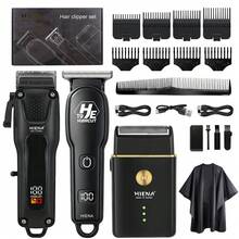 HIENA 3-Piece Professional Wireless Hair Clipper Set, Electric Hair Trimmer + Shaver, Home Adult Haircutting Tool With Haircutting Cape + Multiple Blades - View 2