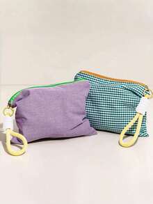 1pc Plaid Colorblock Zipper Makeup Bag, Can Be Used As Cosmetic Storage Bag, Portable Travel Bag, Toiletry Bag, Travel Makeup Bag - Multicolor - View 1