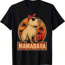 Mamabara Funny Capybara Vintage T-Shirt - Divertida camiseta con gráfico de animales con texto de Mamabara, camisa negra con detalles rojos - Regalo del Día de la Madre para mujeres, impre - Negro - Ver 2