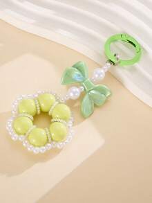 1pc Fresh Versatile Bowknot Keychain Pendant, Dopamine Handmade Woven Pearl Flower Bag Charm - 彩色 - 查看 4
