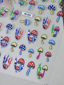 1pc Colorful Cartoon Mushroom Nail Stickers, Self-Adhesive Disposable Embossed Nail Art Decor, Ins Style, Suitable For Holiday Party And Daily Manicure - 彩色 - 查看 4
