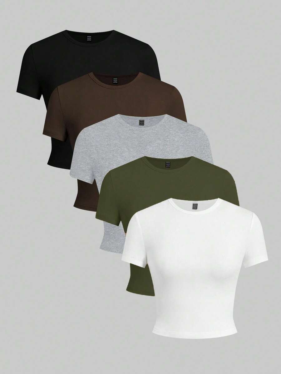 Set Of 5 Solid Color Fitted Tank Tops, Sleeveless - Multicolor 3 - View 1