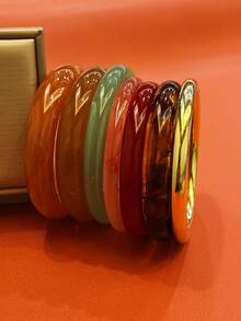 7pcs Elegant Vintage Acrylic Bracelets, Fashionable Minimalist Design, Suitable For Women - Multicolor - View 5