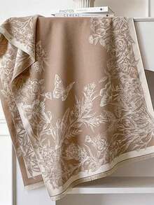 1pc Khaki Beige Vintage Floral Butterfly Premium Scarf For Women, Autumn/Winter Warm Office Air Conditioning Shawl, Dual-Use Long Outerwear Neck Warmer - Champagne - View 1