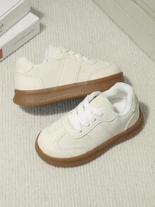 1 Pair Classic Soft Sole Anti-Slip Baby Sneakers, Spring/Autumn Unisex Toddler Caramel Sole Fashion Casual Shoes, Versatile School Style Everyday Shoes - Beige - View 4