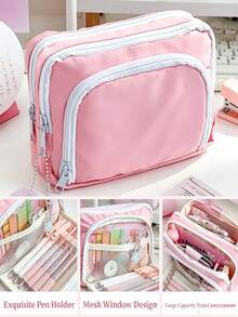 1 Pieza Estuche de Lápices de Gran Capacidad Rosa con Bolígrafo Aleatorio, Bolsa de Almacenamiento con Ventana Frontal, Regalo para Regreso a la Escuela & Cumpleaños.Regreso a la Escuela. - Multicolor - Ver 3