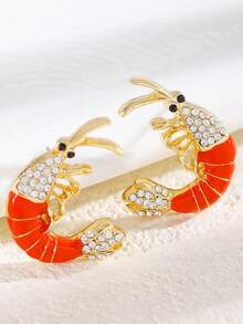 1 Pair Summer Ocean Style Rhinestone Lobster Stud Earrings, Fashion Creative Design, Premium Minimalist Casual Versatile Jewelry For Women, Suitable For Daily Wear, Gatherings And Parties - Multicolor - View 3