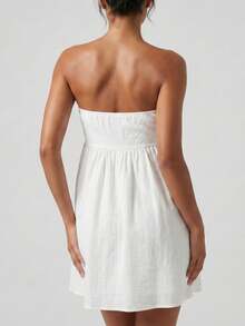Women Tube Dress Solid Color A-Line Dress Strapless Dress Summer Backless Mini Dress - 白色 - 查看 5