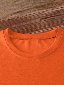 Women's Short-Sleeved T-Shirt With A Fun "Bubblegum" Poodle Print, Round Neck, Machine Washable, Skin-Friendly, Soft, Breathable, Suitable For Spring. - Orange - View 3