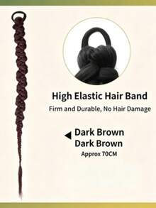 2pcs/Set 70cm Long Braided Wigs For Women, Twisted Braid Ponytail Hair Extensions, Elastic Band Hairstyle Accessories, Hair Accessories - Black - View 10