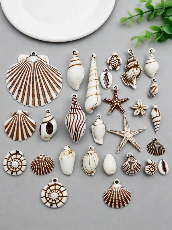 Ocean Themed Acrylic Charms Imitation Fan Shell Conch Starfish DIY Craft Parts For Necklace Earrings Keychain Bag Decoration