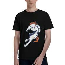 Den-ver-Bro-ncos Camiseta Hombre Algodón Suave y Elástica Cuello Redondo, Corte Ajustado Cómodo, Transpirable y Resistente Básica para Diario, Oficina o Salidas Casuales - Negro - Ver 4
