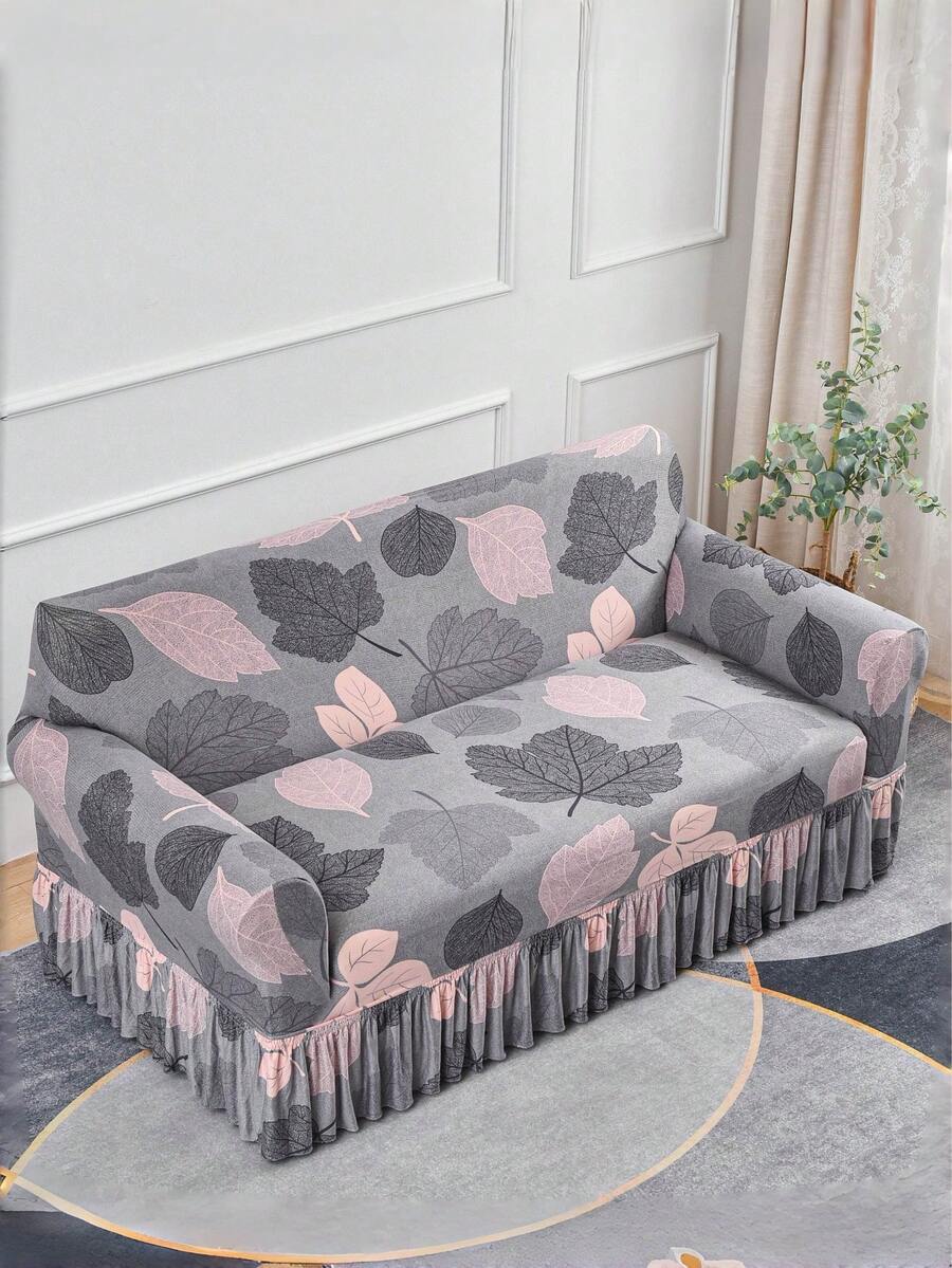 1PC Anti-Slip Elastic Decorative Sofa Cover, Milk Silk Fabric Floral Print Skirt Style, Single/Double/Three/Four Seater, Pet-Friendly Stain-Resistant, Colorful, Spring/Summer/Autumn/Winter All Season