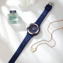 1pc Minimalist & Fashionable Silicon Strap Ladies Quartz Watch, Suitable For Daily Wear And Decor, Rebirth Brand - Navy Blue - View 5