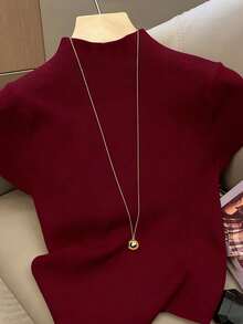NostaNoir Suéter casual de mujer de cuello redondo y manga corta de unicolor - Rojo - Ver 1