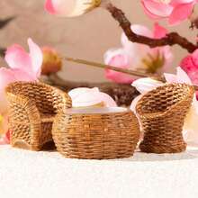 3/5pcs Mini Resin Wicker Table And Chair Set, Dollhouse Miniature Furniture Decor, Micro Landscape Decoration, Round Table With Square Or Round Chairs, Suitable For Micro Landscape Creation, Desktop Display, Photography Props, Holiday Gifts - Multicolor - View 1