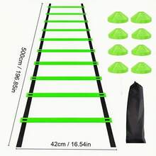 1 Set Foldable Multi-Size PP Material Agility Ladder With 8 Cones - Portable Speed Training Equipment For Football, Basketball, Rugby, Tennis And Ice Hockey | Adjustable Sports Agility Training Equipment For Athletes And Coaches - 5 Meters, 10 Sections + 8 Marker Discs - View 2