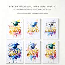 6/12pcs Graduation Card Set, 2026 Colorful Splash Handwritten Greeting Cards + Envelopes, Suitable For Graduation Party Invitations And Congratulatory Cards - Multicolor - View 3