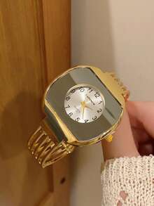 1 buah Gelang Emas Persegi dengan Jam Tangan Quartz untuk Wanita, Minimalis, Modis, Elegan, Cocok untuk Pemakaian Sehari-hari, Pilihan Terbaik untuk Hadiah Liburan - Emas - View 2