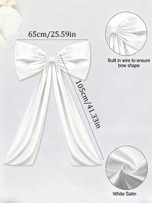 1Pc Oversized, Glossy Black Satin Bow With Long Ribbons; A Modern, Minimalist, Luxurious Gothic Decoration Suitable For Birthday Parties, Gift Wrapping, Balloon Arches, Wedding Cars, And Holiday Decorations. - 白色 - 查看 7