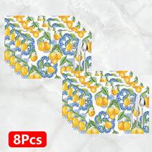 1件/4件/6件 家居裝飾 檸檬圖案印花亞麻餐墊，適用於餐桌，四季通用裝飾，現代風格可水洗桌墊，房間裝飾，桌墊，杯墊，廚房餐桌餐墊，室內/戶外派對裝飾，家居裝飾，理想禮物 - 彩色 - 查看 16
