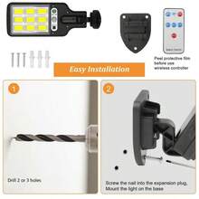 1pc Black ABS Plastic Solar Powered Street Light With 108 COB High Brightness COB Beads, Motion Sensor & Remote Control, Adjustable Bracket Flood Lamp For Garden Yard Patio Driveway Walkway Porch Garage Night Lighting Use - solar light - View 2