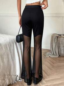 1 Stück einfarbige sexy Mesh-Freizeithose, neue Herbstmode, schmale Passform, sexy Damen-Schlaghose, Schwarz, Sommer - Schwarz - Übersicht 7
