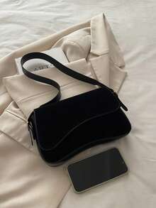 1 pieza Bolso de mujer de unicolor de PU, nueva bolsa de hombro versátil - Negro 2 - Ver 7