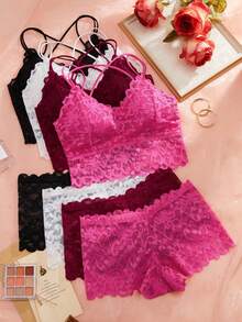 Set de 8 piezas de sujetador inalámbrico y bragas de encaje, conjunto de lencería, conjunto de lencería para mujeres - Multicolor 3 - Ver 11