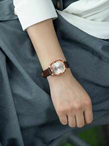 REBIRTH 1 buah Jam Tangan Quartz Kasual Minimalis Serbaguna untuk Wanita, Cocok untuk Pemakaian Sehari-hari - Coffee Brown - View 7