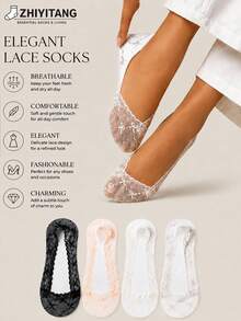 ZHIYITANG Random 1 Pair/4 Pairs Women's Boat Socks With Bow Pattern, Elegant Charming Fashion Lace Low-Cut Shallow-Mouth Invisible Socks, Thin Breathable Comfortable Soft Moisture-Wicking Sweat-Absorbing Socks For Spring/Summer, Sports Casual Street Style, Suitable For Daily Wear - Multicolor - View 11