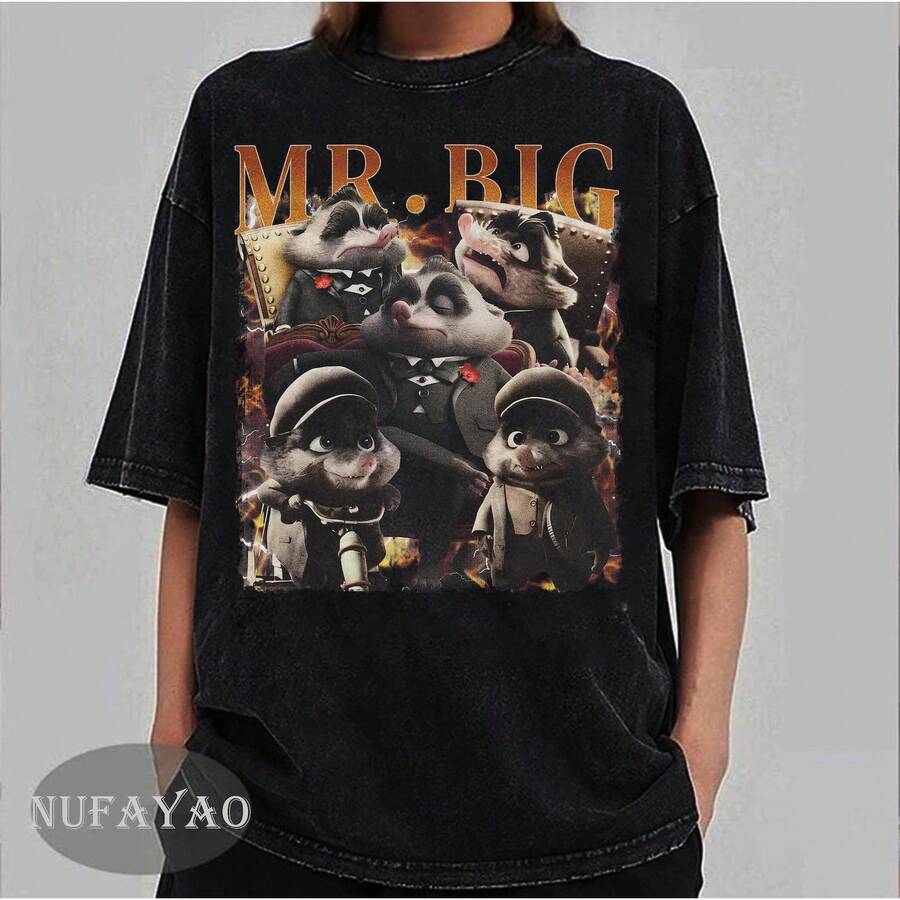 Vintage Mr. Big Bootleg T-Shirt, Retro Cartoon T-Shirt, Funny Unisex Meme Style Gift, Gift For Fans, Commemorative T-Shirt For Fans. - 黑色 - 查看 1