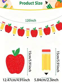 1 pieza Bandera decorativa de lápiz & manzana para regreso a la escuela, decoración de aula para el primer día de escuela, suministros para fiesta, decoración de aula y hogar para maestro de 1er grado, banner de desayuno - Multicolor - Ver 8