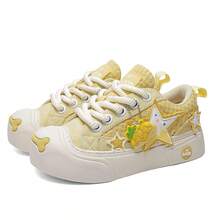 Q-AND Yellow Thick Sole Fun Round Toe Flat Sports Casual Skate Shoes Women 2026 New Versatile Y2K Outfit Original Design Unique Sports Skateboard Shoes Unisex With Detachable Pendant, Daily Sports Holiday Gift First Choice - Pineapple Yellow - View 19
