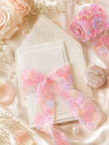 Floral Lace Ribbon Trim With Embroidered Rose Pattern, Perfect For Sewing, Wedding Dress Making, Gift Wrapping, DIY Hair Accessories And Bridal Wedding Decoration. Pink Rose. - Multicolor - View 2